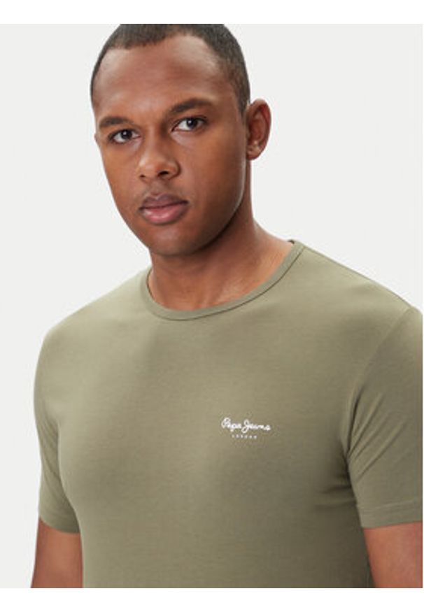 Pepe Jeans T-Shirt Original Basic 3N PM5010133 Khaki Regular Fit. Kolor: brązowy. Materiał: bawełna