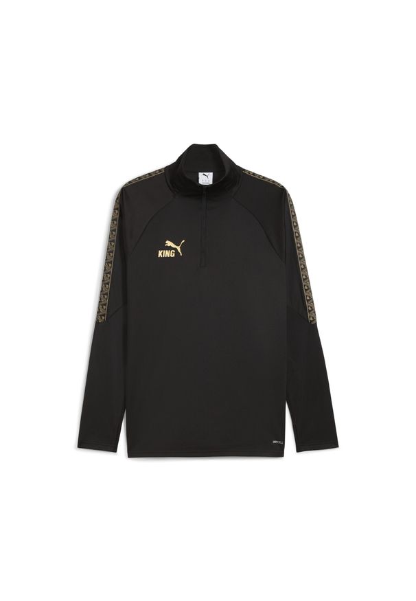 Puma - Męska bluza piłkarska KINGtouch z zamkiem 1/4 PUMA Black Gold. Kolor: czarny, wielokolorowy, żółty. Sport: piłka nożna