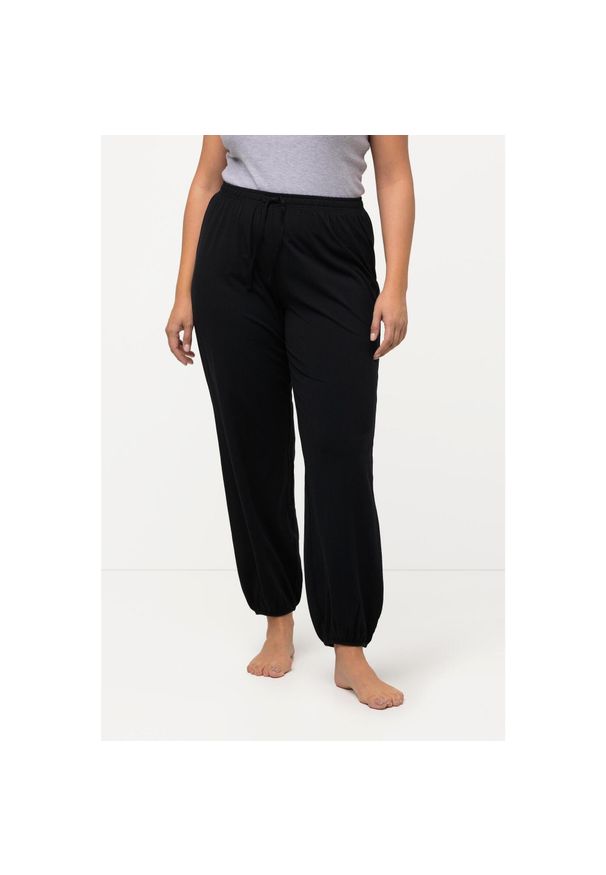ULLA POPKEN - Damskie Spodnie od piżamy mieszanka modalu prosta nogawka elastyczny ściągacz. Kolekcja: plus size. Kolor: czarny. Materiał: wiskoza, materiał, bawełna. Długość: długie
