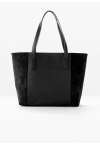 bonprix - Duża torba typu shopper z różnych materiałów. Kolor: czarny. Wzór: gładki. Materiał: skórzane. Styl: klasyczny #1
