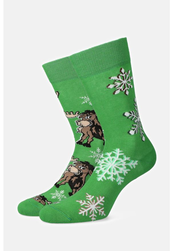 Lancerto - Skarpety Świąteczne w Renifery i Śnieżynki Zielone. Kolor: zielony. Materiał: elastan, poliamid, bawełna