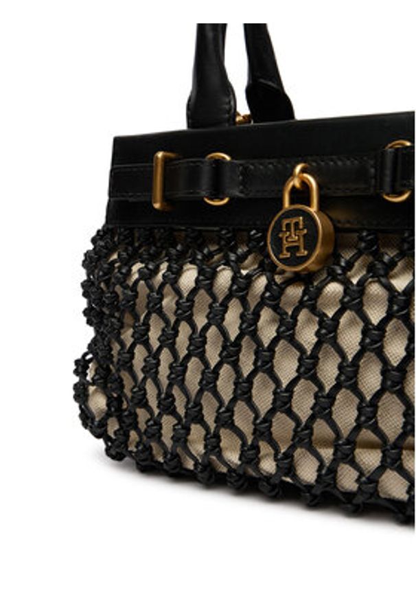 TOMMY HILFIGER - Tommy Hilfiger Torebka American Icon Mini Tote Macrame AW0AW18542 Czarny. Kolor: czarny
