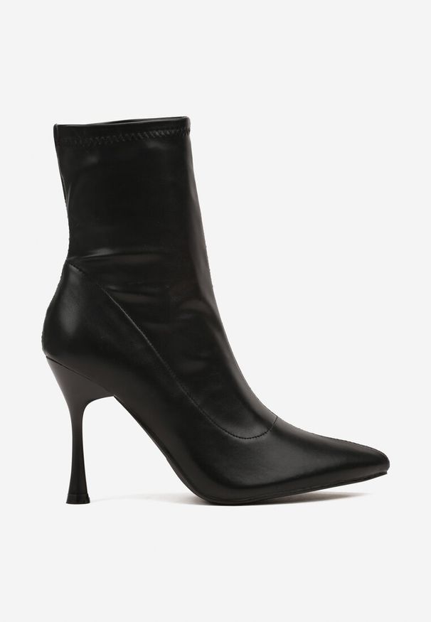 Renee - Czarne Elastyczne Botki Vices na Klepsydrowym Obcasie Noraye. Okazja: na spotkanie biznesowe. Kolor: czarny. Materiał: jeans. Szerokość cholewki: normalna. Obcas: na obcasie. Styl: elegancki, biznesowy, klasyczny. Wysokość obcasa: średni