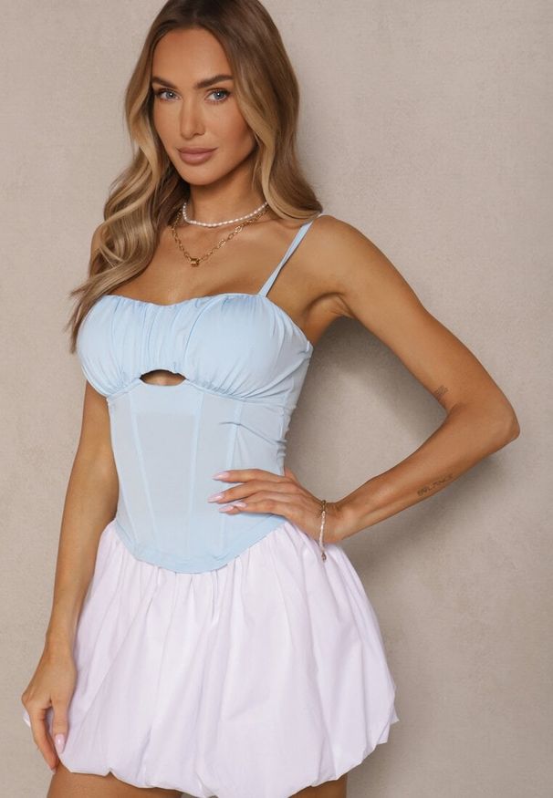 Renee - Jasnoniebieski Top Gorsetowy z Wiskozą i Usztywnionymi Miseczkami Eviness. Okazja: na co dzień. Typ kołnierza: dekolt gorset. Kolor: niebieski. Materiał: wiskoza. Styl: casual, elegancki