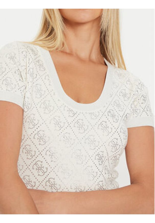Guess Sukienka dzianinowa Paige W4YK28 Z3FN0 Écru Slim Fit. Materiał: wiskoza