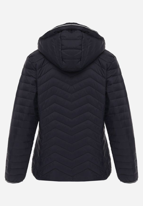 Born2be - Granatowa Pikowana Kurtka Przejściowa z Ozdobną Lamówką przy Kapturze Tidorna. Okazja: na co dzień, na spacer. Kolor: niebieski. Materiał: jeans, poliester. Styl: elegancki, casual