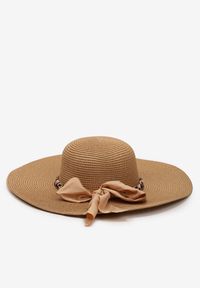 Renee - Ciemnobeżowy Kapelusz ze Splecioną Apaszką Boho z Naturalnej Plecionki Aielis. Kolor: beżowy. Materiał: jedwab. Sezon: lato. Styl: boho