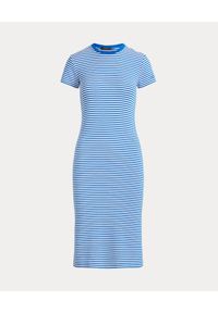 Ralph Lauren - RALPH LAUREN - Niebieska sukienka w paski midi. Okazja: na co dzień. Kolor: niebieski. Materiał: bawełna. Wzór: paski. Typ sukienki: proste. Styl: casual. Długość: midi