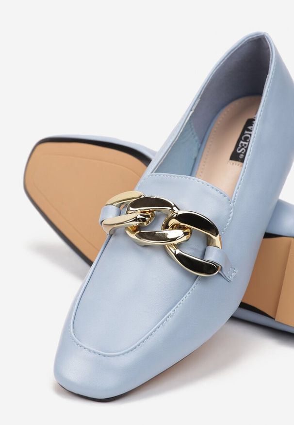 Renee - Niebieskie Mokasyny Maerona. Zapięcie: bez zapięcia. Kolor: niebieski. Obcas: na obcasie. Styl: glamour. Wysokość obcasa: niski