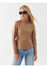 BOSS - Boss Kurtka skórzana 50501269 Brązowy Slim Fit. Kolor: brązowy, beżowy. Materiał: skóra #1
