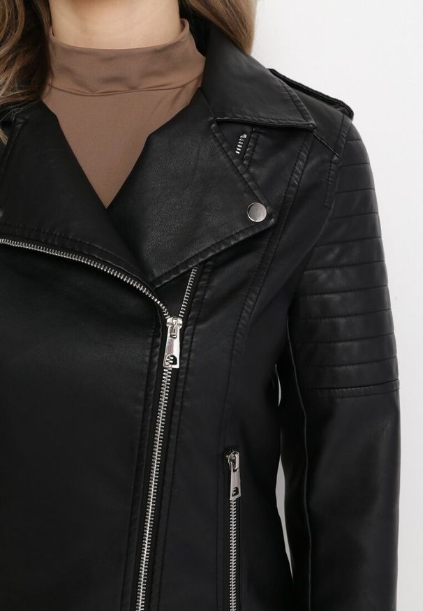 Born2be - Czarna Kurtka Ramoneska z Przeszyciami Astla. Kolor: czarny. Styl: elegancki