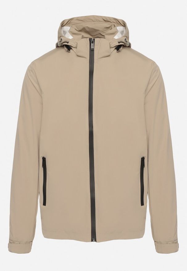 Born2be - Jasnobeżowa Kurtka z Kapturem Wiatrówka Meviane. Okazja: na co dzień. Typ kołnierza: kaptur. Kolor: beżowy. Materiał: jeans. Styl: casual