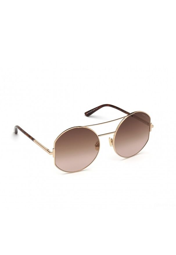 Tom Ford - TOM FORD - Brązowe okulary przeciwsłoneczne Dolly. Kształt: okrągłe. Kolor: brązowy. Materiał: materiał. Wzór: aplikacja