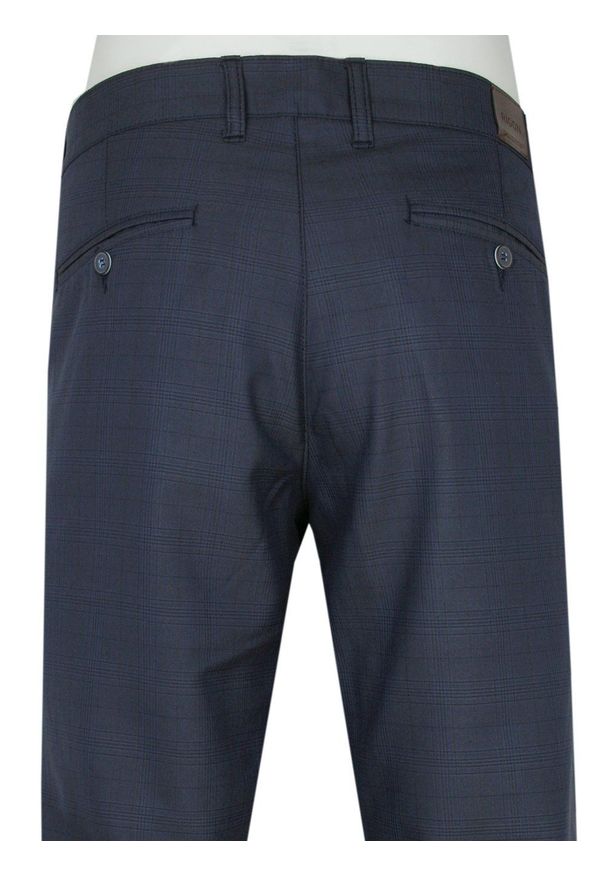 Rigon - Eleganckie Męskie Spodnie - RIGON - Granat w Delikatną Kratkę. Materiał: wiskoza, poliester, elastan. Wzór: kratka. Styl: elegancki