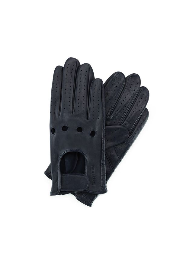 Wittchen - Rękawiczki samochodowe męskie ze skóry licowej czarne. Kolor: niebieski. Materiał: skóra