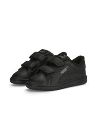 Puma - Niemowlęce skórzane sneakersy Smash 3.0 V PUMA Black Shadow Gray. Kolor: czarny, szary, wielokolorowy. Materiał: skóra. Sport: turystyka piesza