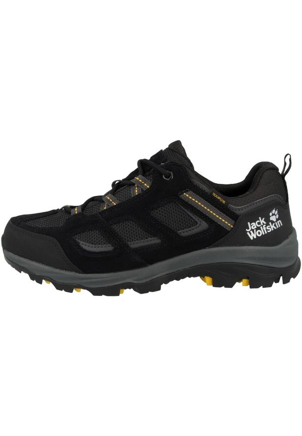 Buty trekkingowe męskie Jack Wolfskin Vojo 3 Texapore czarne. Kolor: czarny, wielokolorowy, żółty. Materiał: materiał, syntetyk, guma, tkanina. Sport: turystyka piesza