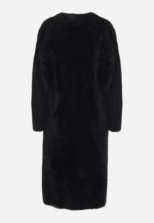 Born2be - Czarny Puchaty Klasyczny Kardigan o Długim Kroju z Wełną Mevanda. Okazja: na co dzień. Kolor: czarny. Materiał: wełna. Długość rękawa: długi rękaw. Długość: długie. Styl: klasyczny