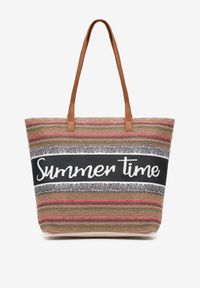 Renee - Beżowo-Różowa Torebka Typu Shopper na Plażę z Jedną Komorą Gomeissa. Kolor: różowy. Sezon: lato