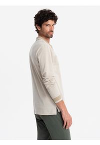 Ombre Clothing - Melanżowy męski polo longsleeve z haftem – piaskowy melanż V4. Okazja: na co dzień. Typ kołnierza: polo. Materiał: bawełna, dzianina. Długość rękawa: długi rękaw. Długość: długie. Wzór: melanż, haft. Styl: klasyczny, sportowy, casual #3