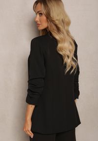 Renee - Czarna Gładka Marynarka z Rękawami 7/8 i Klapami Adylia. Kolor: czarny. Wzór: gładki. Styl: elegancki #5