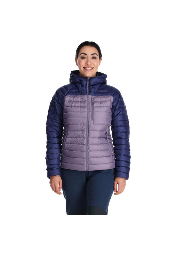 Kurtka puchowa damska Rab Microlight Alpine Jacket z kapturem. Typ kołnierza: kaptur. Kolor: fioletowy. Materiał: puch
