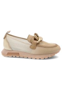 Półbuty damskie Hispanitas, ze skóry naturalnej z tekstylnymi wstawkami z siateczki wsuwany krój metalowa ozdoba na podbiciu, beżowe, SHV264834 Sumat. Kolor: beżowy. Materiał: skóra. Szerokość cholewki: normalna. Wzór: aplikacja. Sezon: wiosna, lato. Styl: elegancki #7