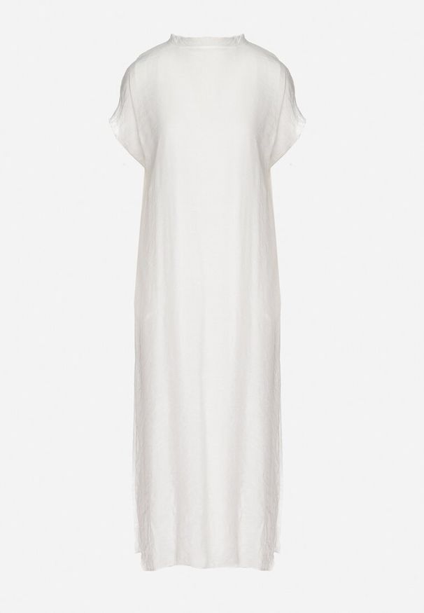 Born2be - Biała Sukienka Pudełkowa Ozdobiona Wiązaniem Napelira. Okazja: na co dzień. Kolor: biały. Materiał: jeans. Wzór: aplikacja. Styl: klasyczny, casual, elegancki