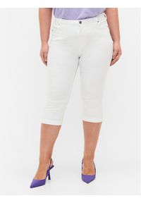 Zizzi Spodnie capri O10305H Biały Slim Fit. Kolor: biały. Materiał: bawełna, syntetyk