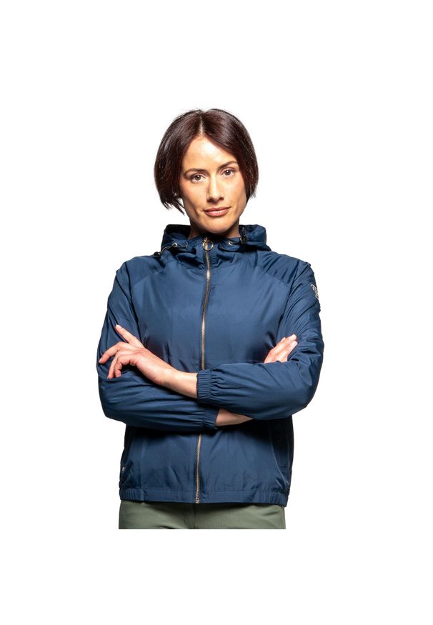 FLAGS&CUP - Damska wodoodporna kurtka jeździecka z kapturem Flags&Cup Marana. Typ kołnierza: kaptur. Kolor: niebieski. Sport: jeździectwo