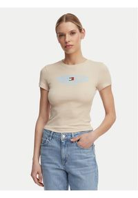 Tommy Jeans T-Shirt Wavy Flag DW0DW22272 Beżowy jasny Slim Fit. Kolor: beżowy. Materiał: bawełna #1