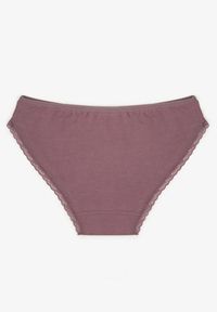 Born2be - Fioletowe Bawełniane Majtki Typu Figi z Koronką i Kokardą Zeteria. Kolor: fioletowy. Materiał: koronka, bawełna. Wzór: koronka #2