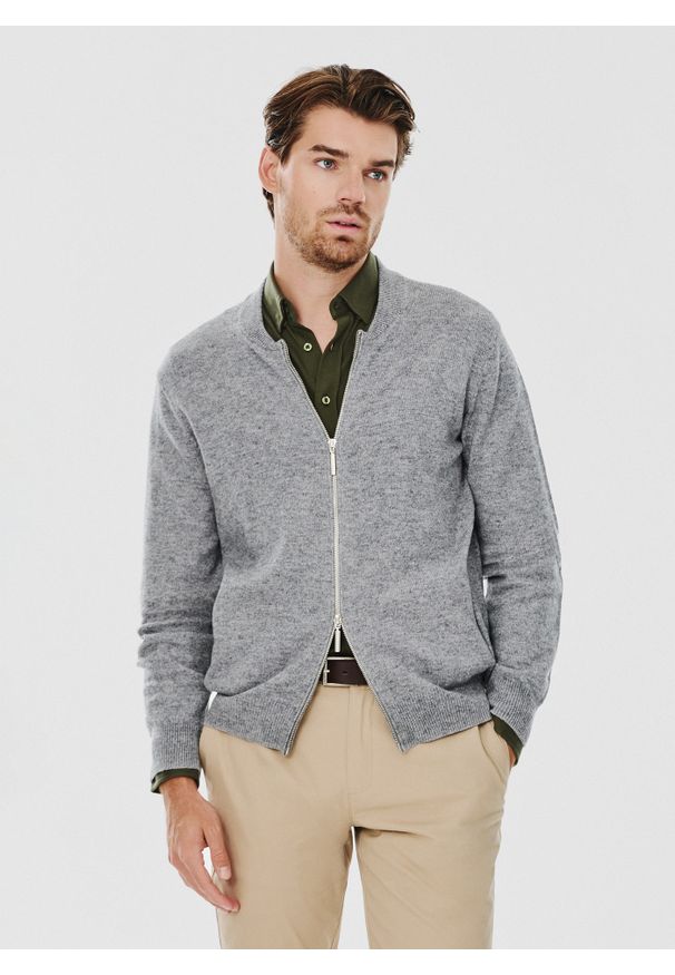 Pako Lorente - PAKO LORENTE – Sweter męski rozpinany w szarym kolorze. Kolor: szary, niebieski. Materiał: poliamid, wełna, bawełna. Sezon: jesień
