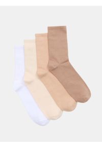 Sinsay - Prążkowane skarpetki 4 pack - beżowy. Kolor: beżowy. Materiał: prążkowany #1