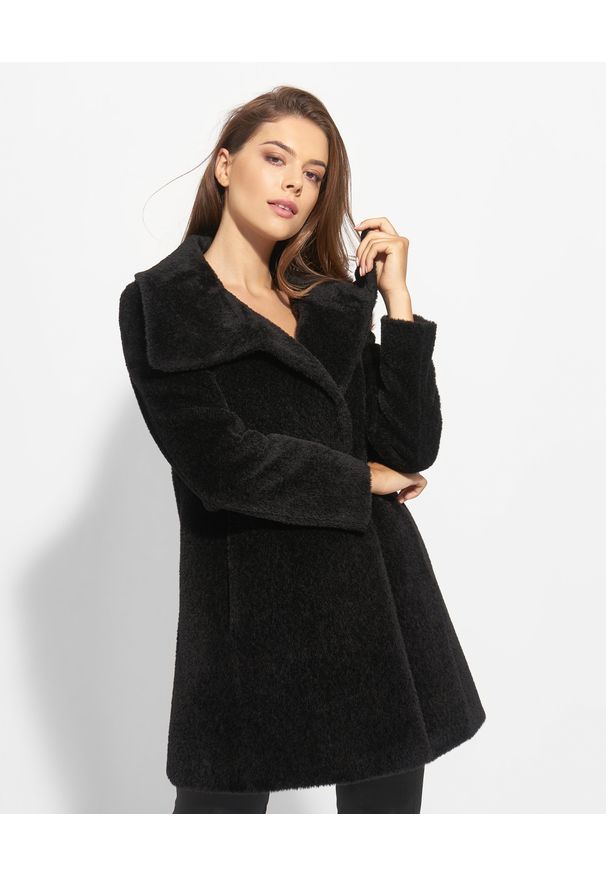 CINZIA ROCCA - Czarny płaszcz z wełny alpaki. Kolor: czarny. Materiał: wełna