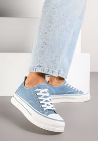 Born2be - Niebieskie Klasyczne Trampki na Grubej Podeszwie Natileva. Okazja: na co dzień. Kolor: niebieski. Materiał: jeans. Szerokość cholewki: normalna. Styl: klasyczny #5