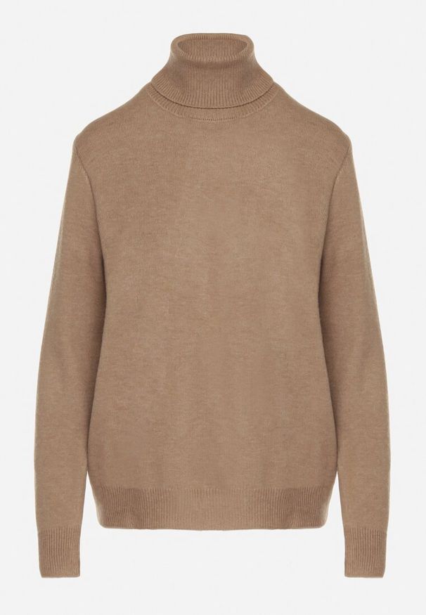 Born2be - Beżowy Casualowy Golf z Wełną o Prostym Kroju Reiselia. Okazja: na co dzień. Typ kołnierza: golf. Kolor: beżowy. Materiał: wełna. Styl: casual