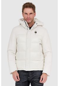 Blauer USA - BLAUER Ecru puchowa kurtka męska z kapturem Eduardo, Rozmiar M. Typ kołnierza: kaptur. Kolor: biały. Materiał: puch #1