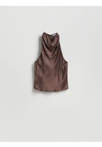 Reserved - Top halter - ciemnobrązowy. Typ kołnierza: dekolt halter. Kolor: brązowy. Materiał: wiskoza, tkanina