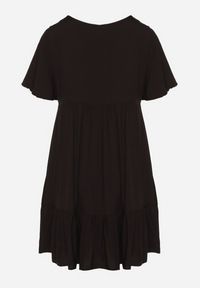 Born2be - Czarna Sukienka z Bawełny o Rozkloszowanym Kroju z Wiązaniem przy Dekolcie Mepilea. Okazja: na co dzień. Kolor: czarny. Materiał: bawełna. Długość rękawa: krótki rękaw. Sezon: wiosna, lato. Typ sukienki: rozkloszowane. Styl: klasyczny, casual, elegancki #2