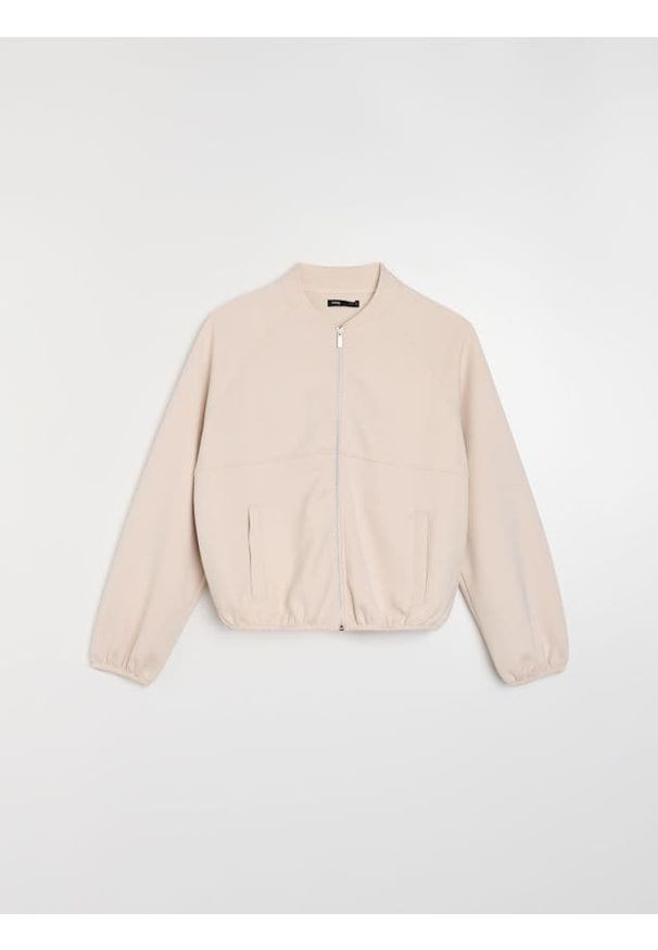Sinsay - Bluza bomberka z domieszką wiskozy soft touch - beżowy. Kolor: beżowy. Materiał: wiskoza