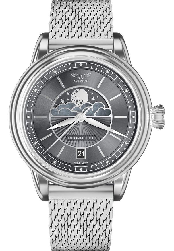 AVIATOR - Zegarek Aviator Zegarek damski Aviator V.1.33.0.254.5 srebrny. Kolor: srebrny