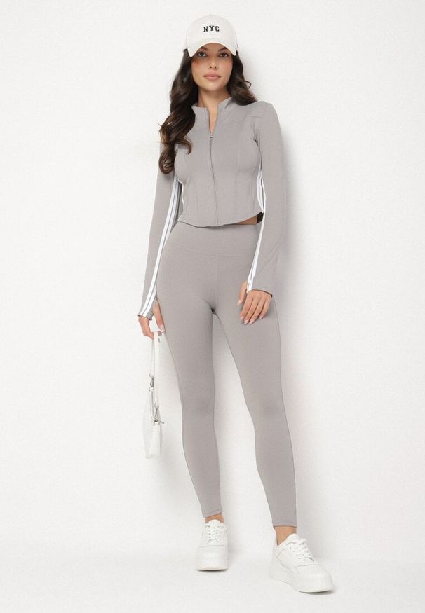 Born2be - Jasnoszare Legginsy z Modelującymi Przeszyciami Selettia. Okazja: na spacer, na co dzień. Kolor: szary. Styl: casual, klasyczny