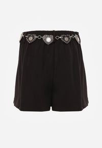 Born2be - Czarne Spódnico-Szorty Ozdobione Łańcuszkiem i Sercami Rhenara. Okazja: na co dzień. Kolor: czarny. Materiał: jeans. Wzór: aplikacja. Styl: casual #7