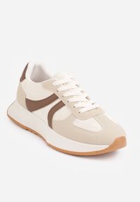 Renee - Beżowe Sneakersy z Geometrycznym Wzorem Velwettia. Okazja: na co dzień, na spacer. Zapięcie: sznurówki. Kolor: beżowy. Wzór: geometria. Sport: turystyka piesza #9