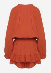 Born2be - Pomarańczowy Bawełniany Kombinezon z Elastyczną Gumką w Talii i Spódnico-Spodenkami Gleasea. Okazja: na co dzień. Kolor: pomarańczowy. Materiał: bawełna. Styl: casual, elegancki #2