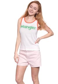 Wrangler - WRANGLER T SHIRT DAMSKI RETRO KABEL TANK ROSEWATER W730SEVLF. Długość rękawa: na ramiączkach. Wzór: nadruk. Styl: retro