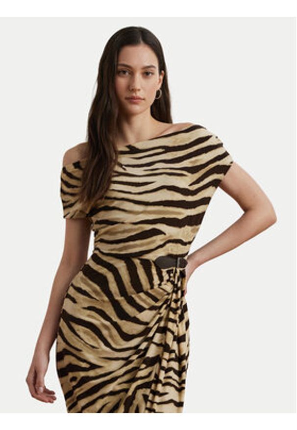 Lauren Ralph Lauren - LAUREN RALPH LAUREN Sukienka koktajlowa 200973604001 Beżowy Slim Fit. Kolor: beżowy. Materiał: syntetyk. Styl: wizytowy