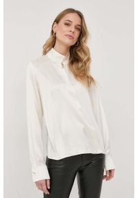 VICTORIA BECKHAM - Victoria Beckham bluzka jedwabna damska kolor beżowy gładka. Kolor: beżowy. Materiał: jedwab. Długość rękawa: długi rękaw. Długość: długie. Wzór: gładki #1