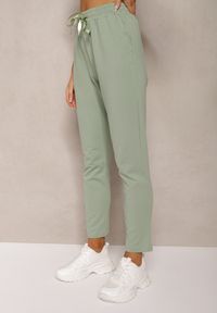 Renee - Jasnozielone Casualowe Spodnie z Bawełny High Waist z Gumką w Pasie Beliefra. Okazja: na co dzień. Stan: podwyższony. Kolor: zielony. Materiał: bawełna. Styl: casual #5